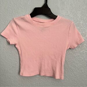 Pink Ribbed Baby Tee Crop Top S Soft Girl Coquette Fitted Y2K Basic